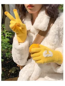 Cute winter knit gloves for women, thick warm candy color touch screen gloves with letter C.