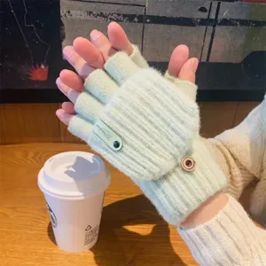 Winter Warm Knit Gloves For Women Men Convertible Fingerless Gloves Writing Cycling Polyester Thermal Gloves