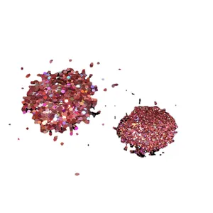 Nail art laser glitter sequins hexagonal mixed pink flash powder for stunning manicure decoration.