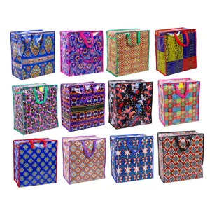 Bolsa de Almacenamiento Tejida Impermeable de Gran Capacidad Con Asa De Cremallera Estampado Geométrico Étnico Bolsa de Embalaje para Mudanza