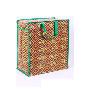 Gran capacidad bolsa de almacenamiento tejida impermeable con cremallera y asas para mudanza