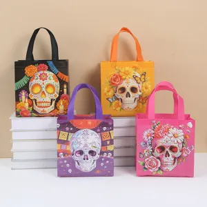 Halloween Day of the Dead Sugar Skull Non-Woven Gift Bags Colorful Tote Bags Party Favors
