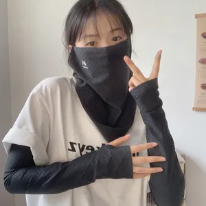 Set Maschera Viso e Maniche in Seta Ghiaccio Protezione Solare Estiva Velo Protettivo Collo Traspirante Anti-UV per Donne Sport All'Aperto