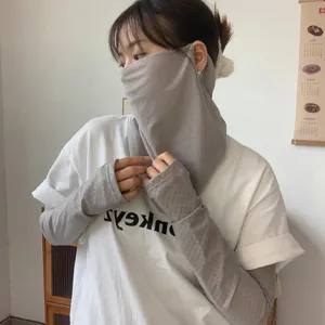 Estate protezione UV maschera viso seta di ghiaccio maniche set traspirante parasole grigio