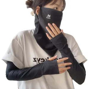 Mascherina parasole estiva e manicotti in seta di ghiaccio da donna protezione UV