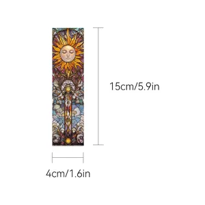 Stained glass tarot bookmark featuring sun face design, 15x4cm elegant reading stationary card.