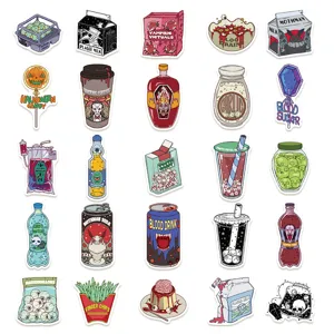 Waterproof gothic spooky food stickers set, Halloween DIY decorative decals for skateboard.