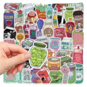 Waterproof zombie food stickers, 50pcs funny cartoon spooky decals for skateboard luggage.