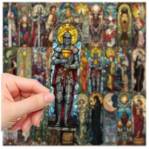 Stained glass tarot bookmarks set, medieval knight fantasy reading page markers for students