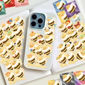 Cute cartoon little bee stickers set, waterproof vinyl decal for phone case, laptop, journal.