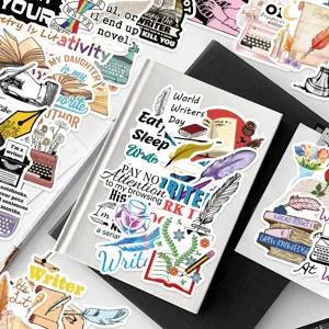 50pcs writer stickers waterproof literary theme decals for laptop luggage water bottles.