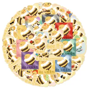 50pcs cute cartoon bee stickers set for laptop, journal, phone case, waterproof vinyl.