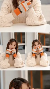 Women winter warm knit fingerless gloves cute striped convertible mitten style chic stylish comfy.