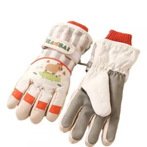 Kids winter ski gloves waterproof thick warm windproof cute animal design outdoor snow gear