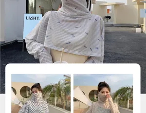 Summer sun protection shawl and face mask for women, UV blocking outdoor cycling sunshade cape.