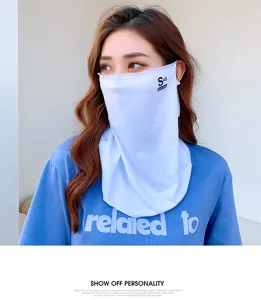 Ice silk sun protection face mask full face uv guard breathable summer neck gaiter white