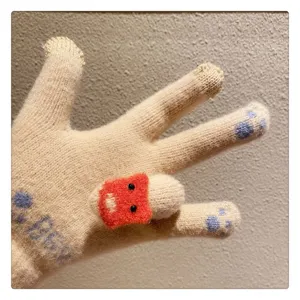 Winter warm knit gloves for women cute bear touch screen fleece lined detail view