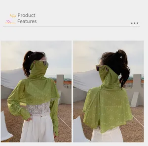 Summer sun protection shawl face mask breathable outdoor riding sunshade cape detail view