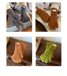 Guantes táctiles bonitos de imitación de pelo de conejo para mujer invierno calientes