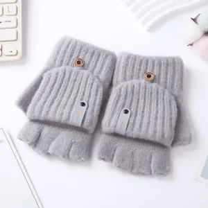 Grey convertible fingerless knit gloves for winter warmth, ideal for typing and daily wear.