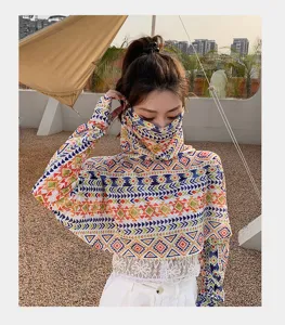 Women summer sun protection shawl sleeves geometric printed outdoor UV proof sun mask