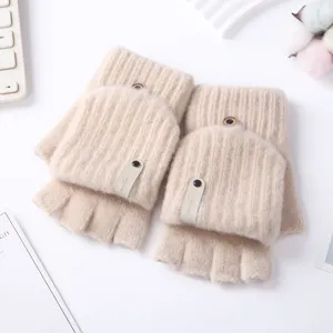 Winter Convertible Fingerless Knit Gloves Warm Half-Finger Mittens for Typing and Cycling