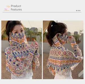 UV protection summer face cover shawl with ethnic geometric pattern for outdoor cycling.