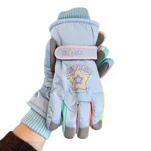 Winter thermal ski gloves for women, windproof thick plush five-finger warm cycling gloves.