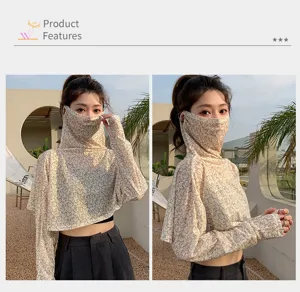 Sun protection shawl sleeves with face cover for women, summer outdoor UV blocking gear.