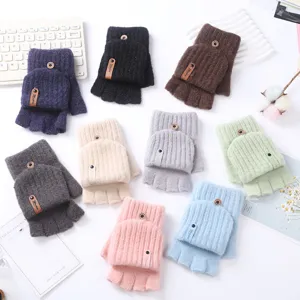 Winter knitted convertible fingerless gloves warm woolen half finger mittens for typing