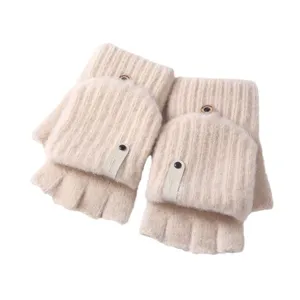 Winter warm half finger knitted gloves for men and women, convertible flip top design.