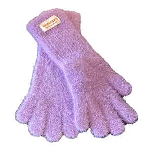Guantes de invierno de punto suave y esponjoso para mujer, manoplas cálidas de dedos.