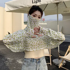 Women summer sun protection cape sleeves face cover UV blocking outdoor cycling shawl