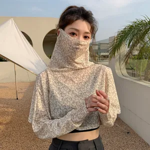Summer sun protection face mask shawl with cute cat print, UV protection outdoor riding gear.