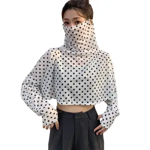 Women summer UV protection sunshade shawl face cover breathable polka dot sleeves top