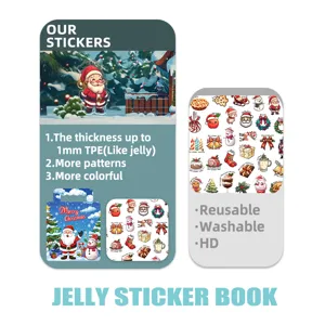 Reusable Christmas jelly sticker book for kids, washable 1mm TPE static window stickers.