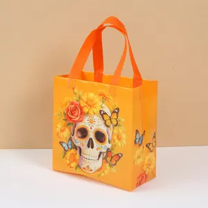 Halloween Day of the Dead Skull Print Non-Woven Tote Bag Colorful Party Gift Packing Bag