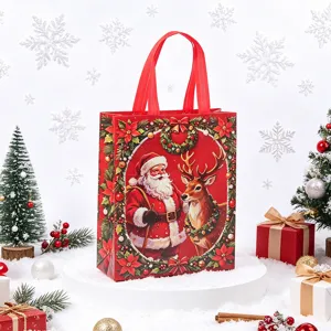 Bolsa de regalo navideña roja de tela no tejida, bolsa festiva para presentes y fiestas.
