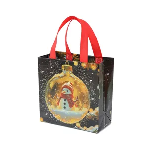 Thick Christmas non-woven shopping bag black snowman print festive holiday gift packaging bag