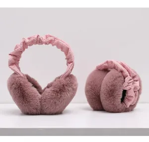 Chauffe-oreilles en peluche épaisse d'hiver pour femmes doux chaud cache-oreilles rose