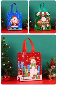 Weihnachten Vliesstoff Geschenktüte Set mit Weihnachtsmann und Schneemann Motiv Detail.
