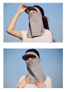 Summer ice silk sun protection face shield hat with brim for UV defense and outdoor wear.
