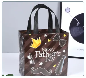 Borsa regalo non tessuta Festa del Papà con motivo a quadri marroni per regali e confezione.