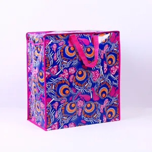 Bolso de almacenamiento impermeable grande de tejido con estampado étnico vivo para mudanza.