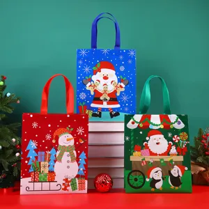 Weihnachts Geschenktüten Vliesstoff PP Kunststoff Wiederverwendbare Feiertag Präsent Tragetaschen Weihnachtsmann Schneemann