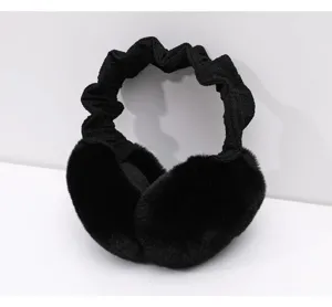 Chauffe-oreilles en peluche noire pour femmes, cache-oreilles d'hiver chauds cyclisme
