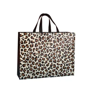 Bolsa de compra reutilizable con estampado de leopardo, práctico bolso no tejido resistente.