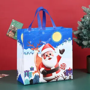 Christmas non-woven gift shopping bag blue festive Santa Claus holiday present tote