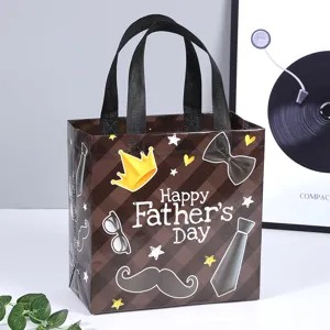 Borsa regalo non tessuta festa del papà shopper a quadri marrone con manici per uomo