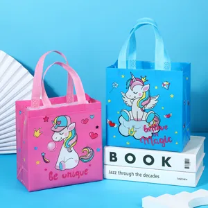 Cute cartoon unicorn non-woven gift tote bag waterproof clothing packaging shopping bag